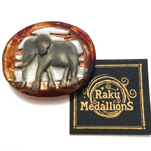 Elephant "I seek Wisdom" Medallion Raku Pottery