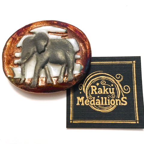 Elephant "I seek Wisdom" Medallion Raku Pottery