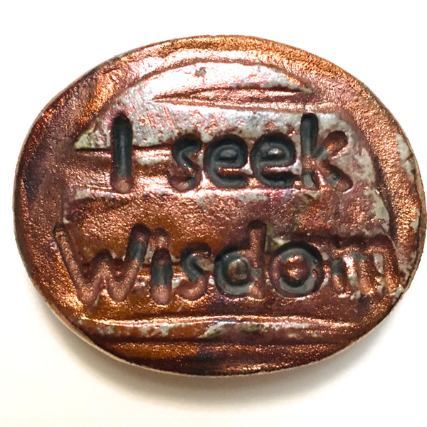 Elephant "I seek Wisdom" Medallion Raku Pottery