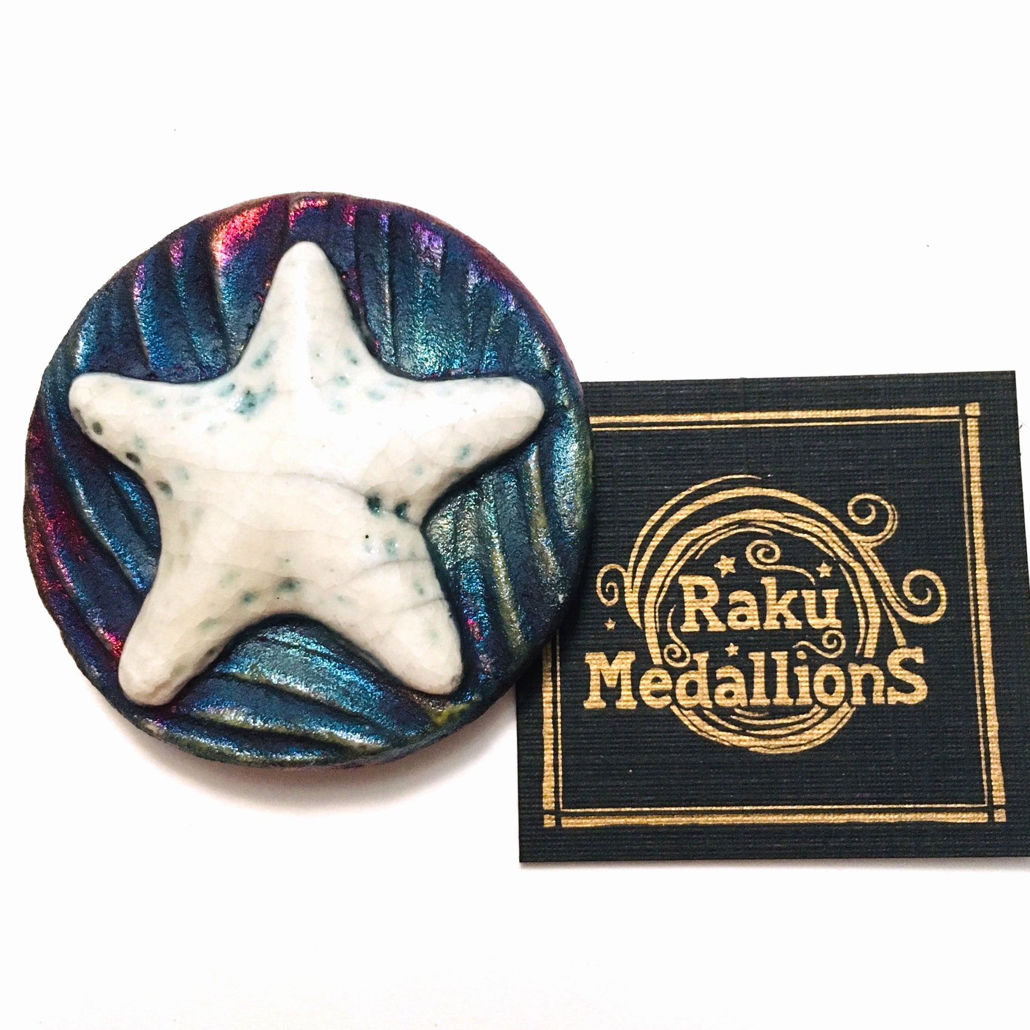 Starfish  "I am Patient" Medallion Raku Pottery