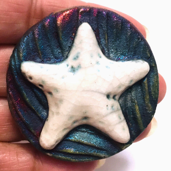 Starfish  "I am Patient" Medallion Raku Pottery