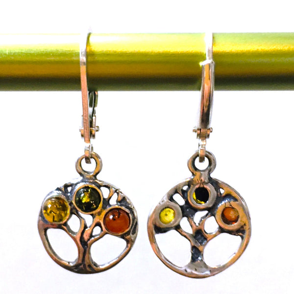 Tree of Life Earrings Multi-color Amber Sterling Silver