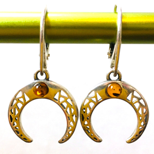 Horn Earrings Cognac Amber Sterling Silver