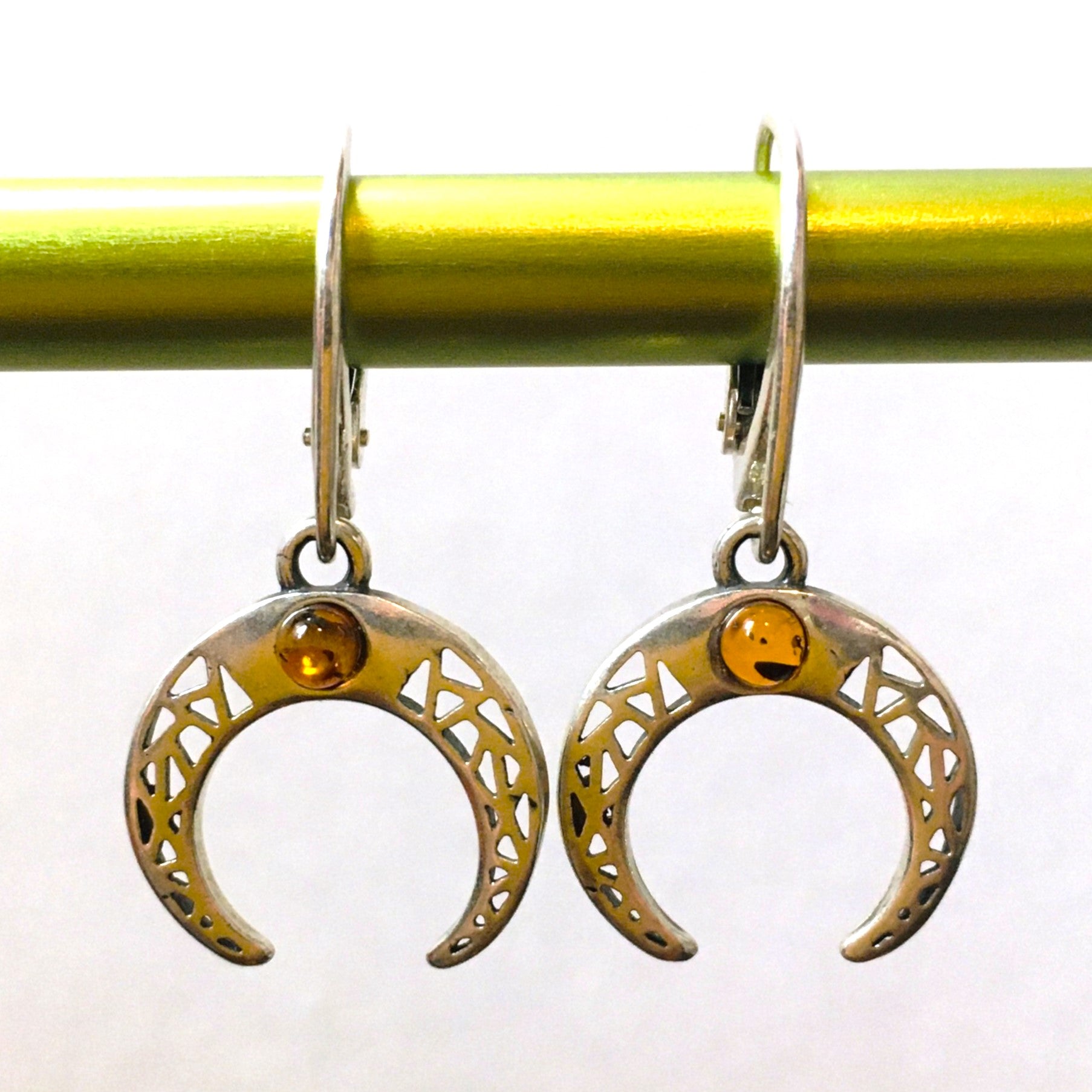 Horn Earrings Cognac Amber Sterling Silver