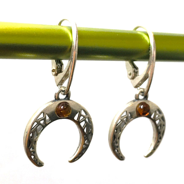 Horn Earrings Cognac Amber Sterling Silver