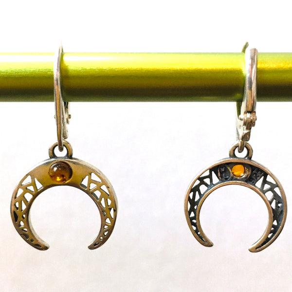 Horn Earrings Cognac Amber Sterling Silver