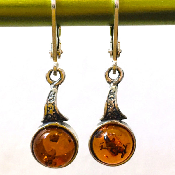 Drop Natural Earrings Cognac Amber Sterling Silver
