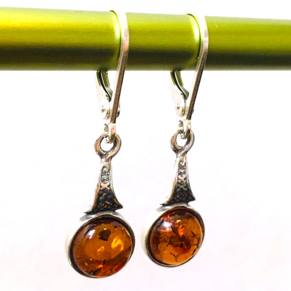 Drop Natural Earrings Cognac Amber Sterling Silver