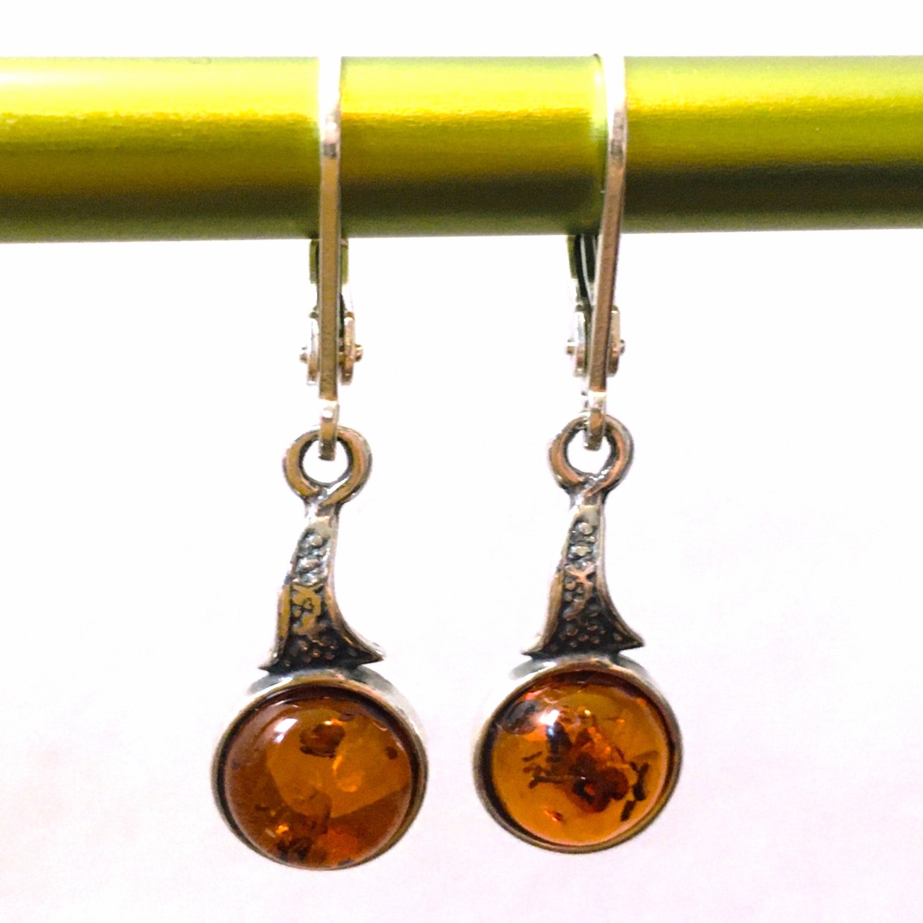 Drop Natural Earrings Cognac Amber Sterling Silver
