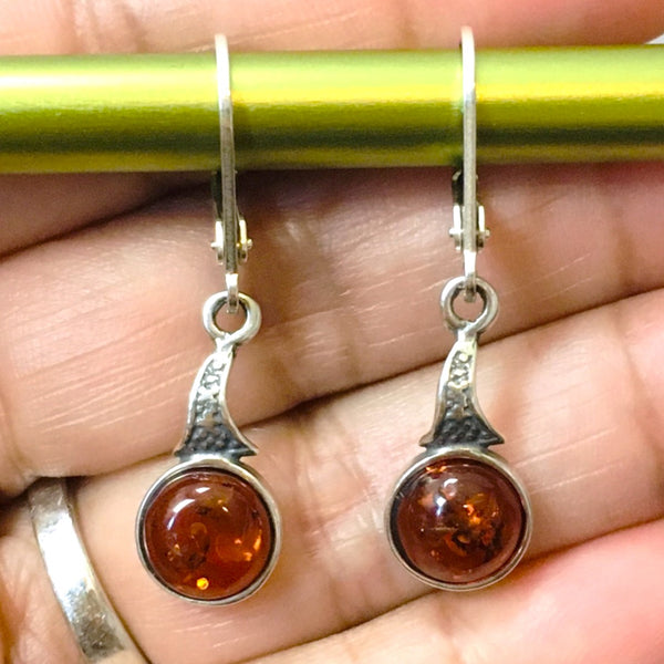 Drop Natural Earrings Cognac Amber Sterling Silver