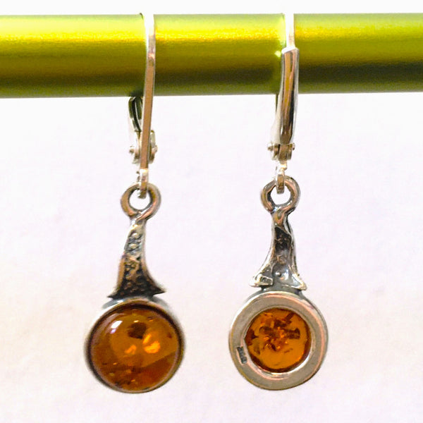 Drop Natural Earrings Cognac Amber Sterling Silver