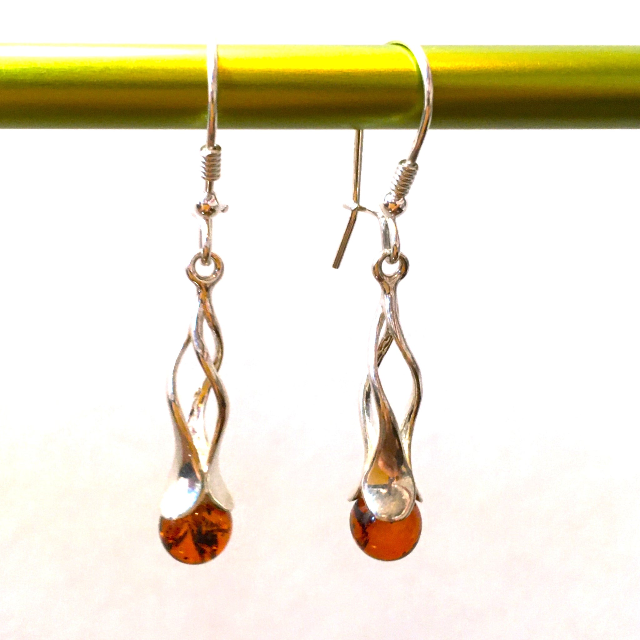 Drop Earrings Cognac Sphere Baltic Amber Sterling Silver