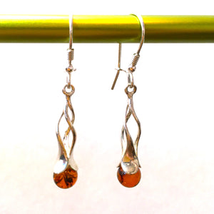 Drop Earrings Cognac Sphere Baltic Amber Sterling Silver