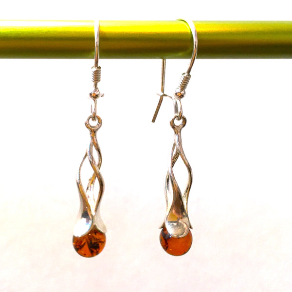 Drop Earrings Cognac Sphere Baltic Amber Sterling Silver