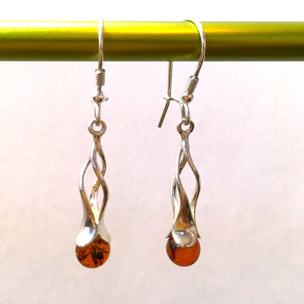 Drop Earrings Cognac Sphere Baltic Amber Sterling Silver