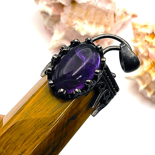 Tiger Eye Hexagon Prism Point Pendant with Crescent Moon