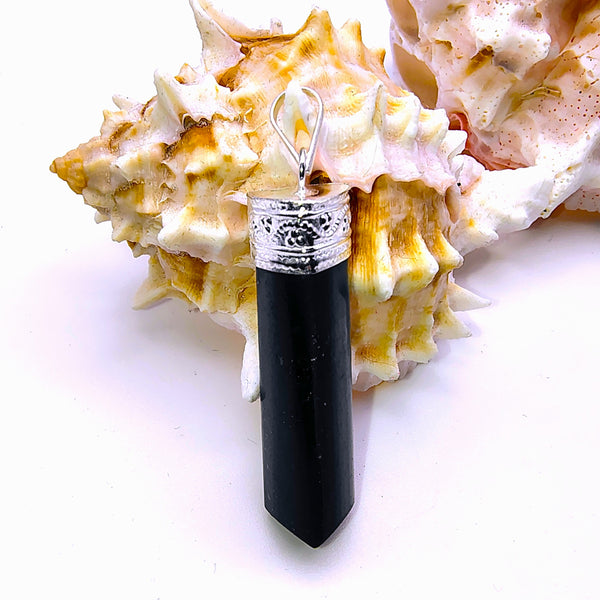 Black Tourmaline Cap Pencil Pendant