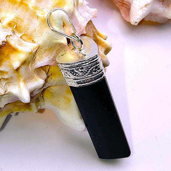 Black Tourmaline Cap Pencil Pendant