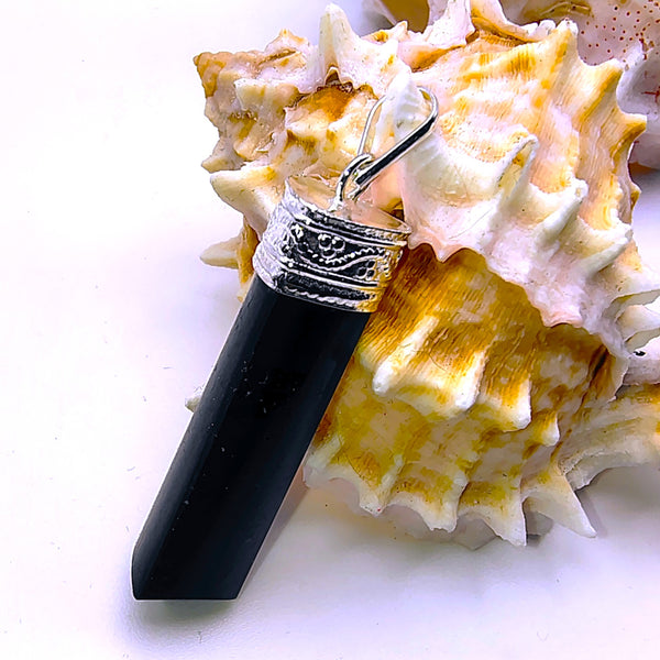 Black Tourmaline Cap Pencil Pendant