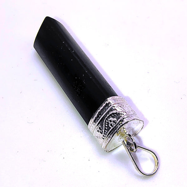 Black Tourmaline Cap Pencil Pendant
