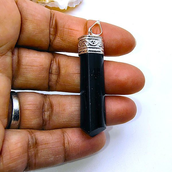Black Tourmaline Cap Pencil Pendant