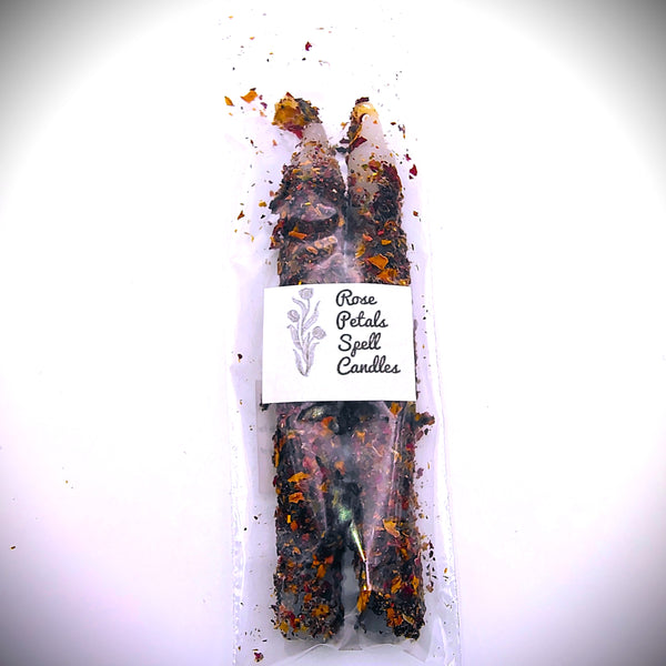 Rose Petals Chime Spell Candle Set of 2 herb dressed Ritual candle