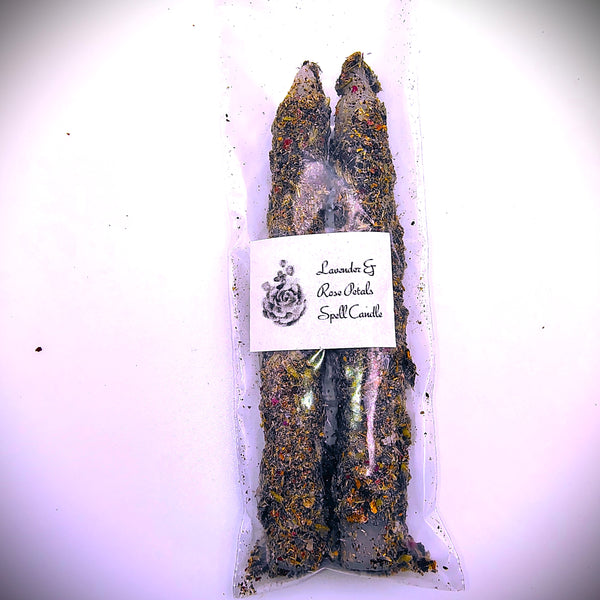 Lavender & Rose Petals Chime Spell Candle Set of 2 herb dressed Ritual candle