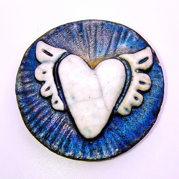 Winged Heart "I am Courage" Medallion Raku Pottery