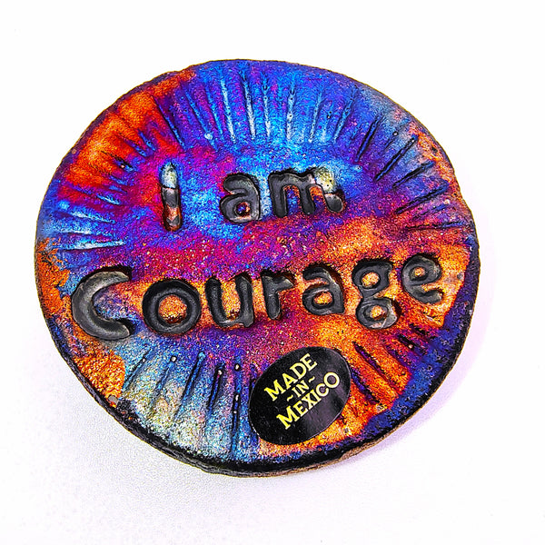 Winged Heart "I am Courage" Medallion Raku Pottery