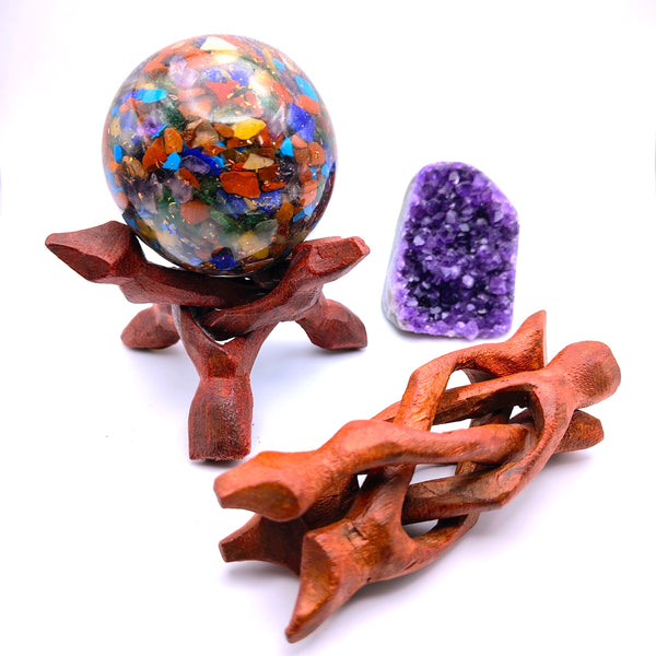 Carved Wood Tripod Display Stand for Crystals, Smudge, Bowls, Spheres, etc
