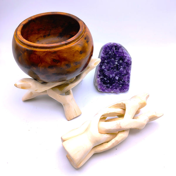 Carved White Wood Tripod Display Stand for Crystals, Smudge, Bowls, Spheres, etc