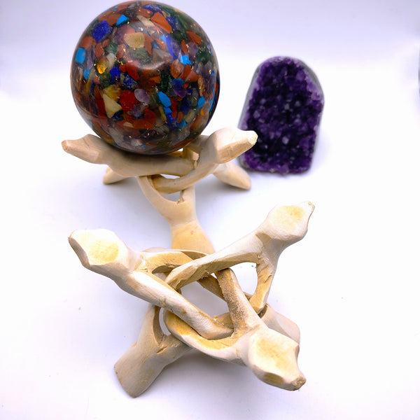 Carved White Wood Tripod Display Stand for Crystals, Smudge, Bowls, Spheres, etc