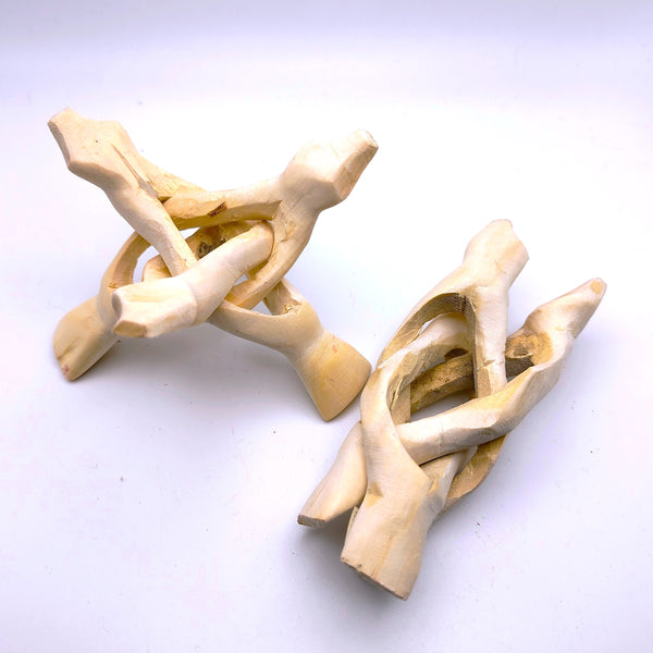 Carved White Wood Tripod Display Stand for Crystals, Smudge, Bowls, Spheres, etc