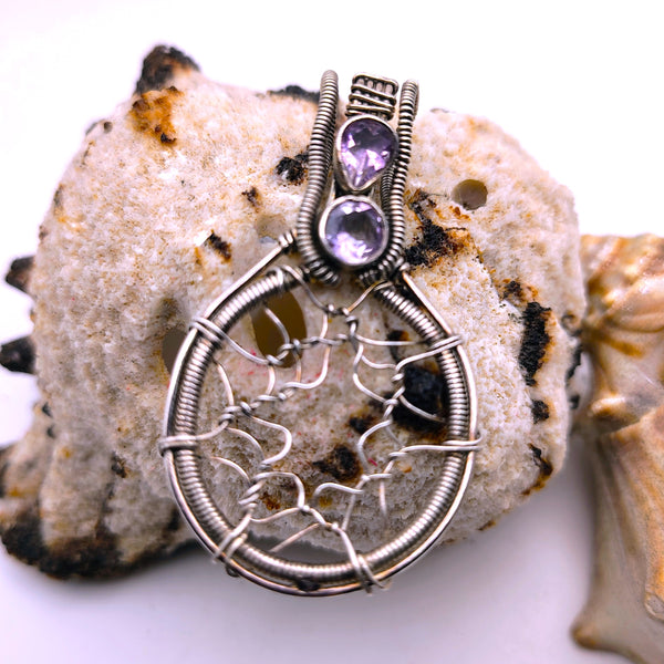 Amethyst Dream Catcher Wire Sterling Silver Pendant