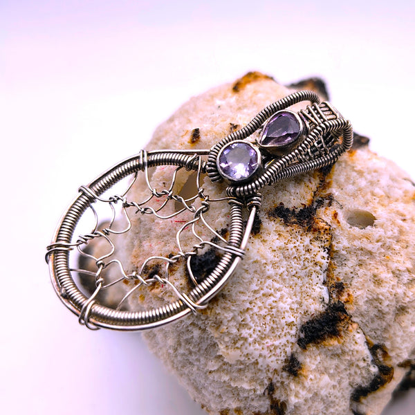 Amethyst Dream Catcher Wire Sterling Silver Pendant