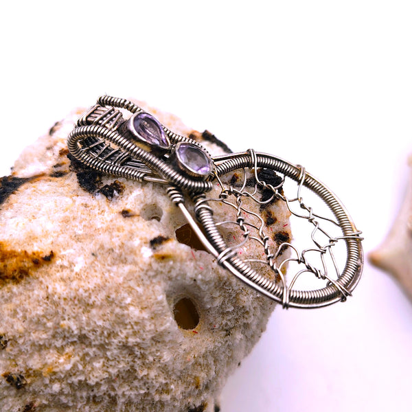 Amethyst Dream Catcher Wire Sterling Silver Pendant