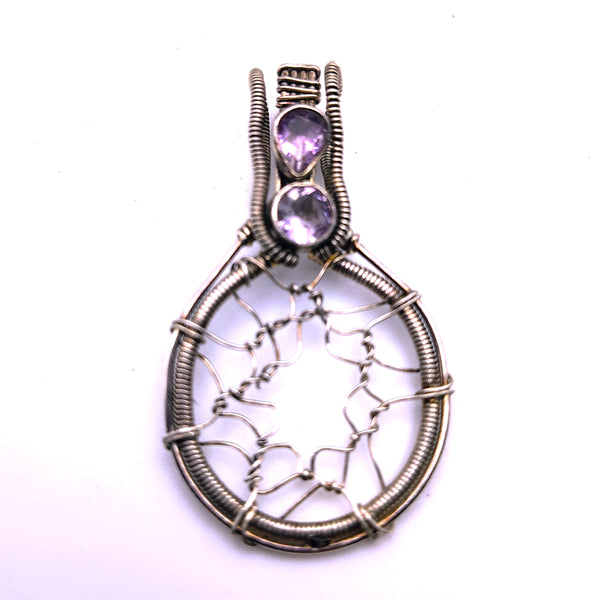 Amethyst Dream Catcher Wire Sterling Silver Pendant