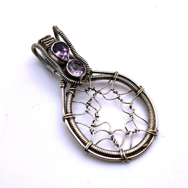 Amethyst Dream Catcher Wire Sterling Silver Pendant
