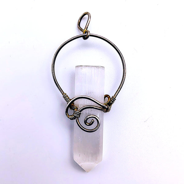 Selenite Raw Point Pendant  Wire Wrapped Sterling Silver