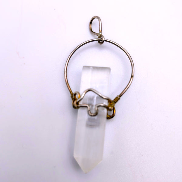 Selenite Raw Point Pendant  Wire Wrapped Sterling Silver