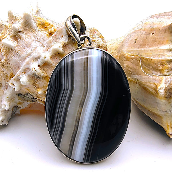 Banded Black Onyx Pendant Sterling Silver
