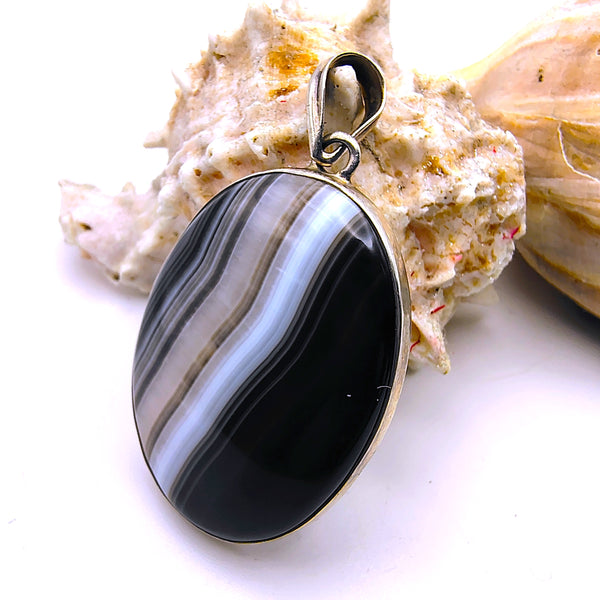 Banded Black Onyx Pendant Sterling Silver