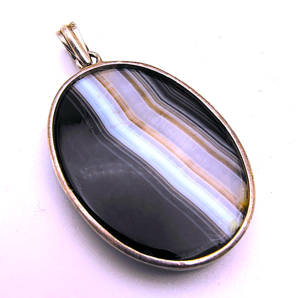 Banded Black Onyx Pendant Sterling Silver