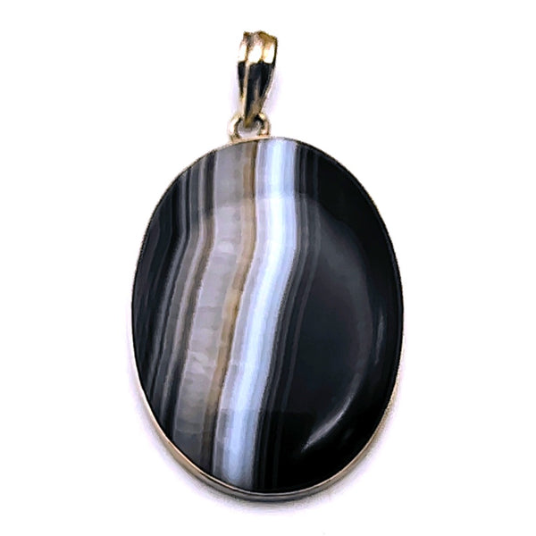Banded Black Onyx Pendant Sterling Silver