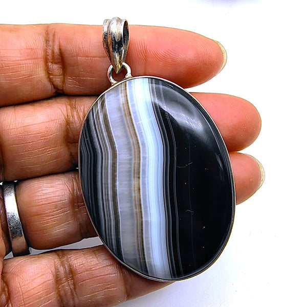 Banded Black Onyx Pendant Sterling Silver