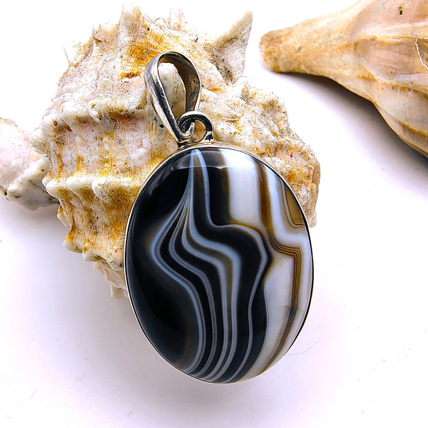 Banded Black Onyx Pendant Sterling Silver (Copy)