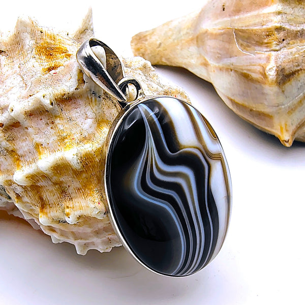 Banded Black Onyx Pendant Sterling Silver (Copy)