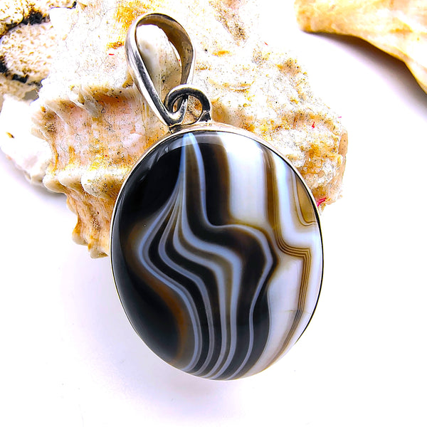 Banded Black Onyx Pendant Sterling Silver (Copy)