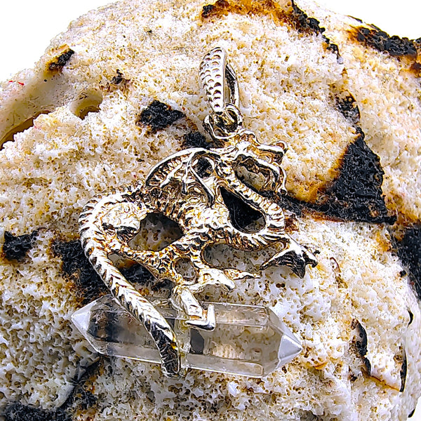 Clear Quartz Mythical Dragon Pendant Sterling Silver