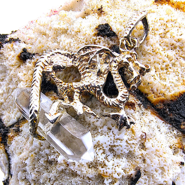 Clear Quartz Mythical Dragon Pendant Sterling Silver